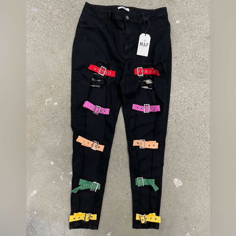 NWT The M.A.P. Most Attractive People Rainbow Buckle Jeans size 17 1X Lady Gaga